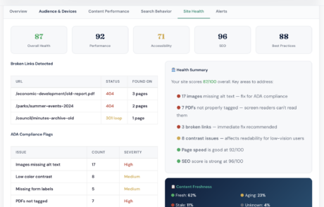 Website Activity Track usage patterns and identify spikes in citizen demand.